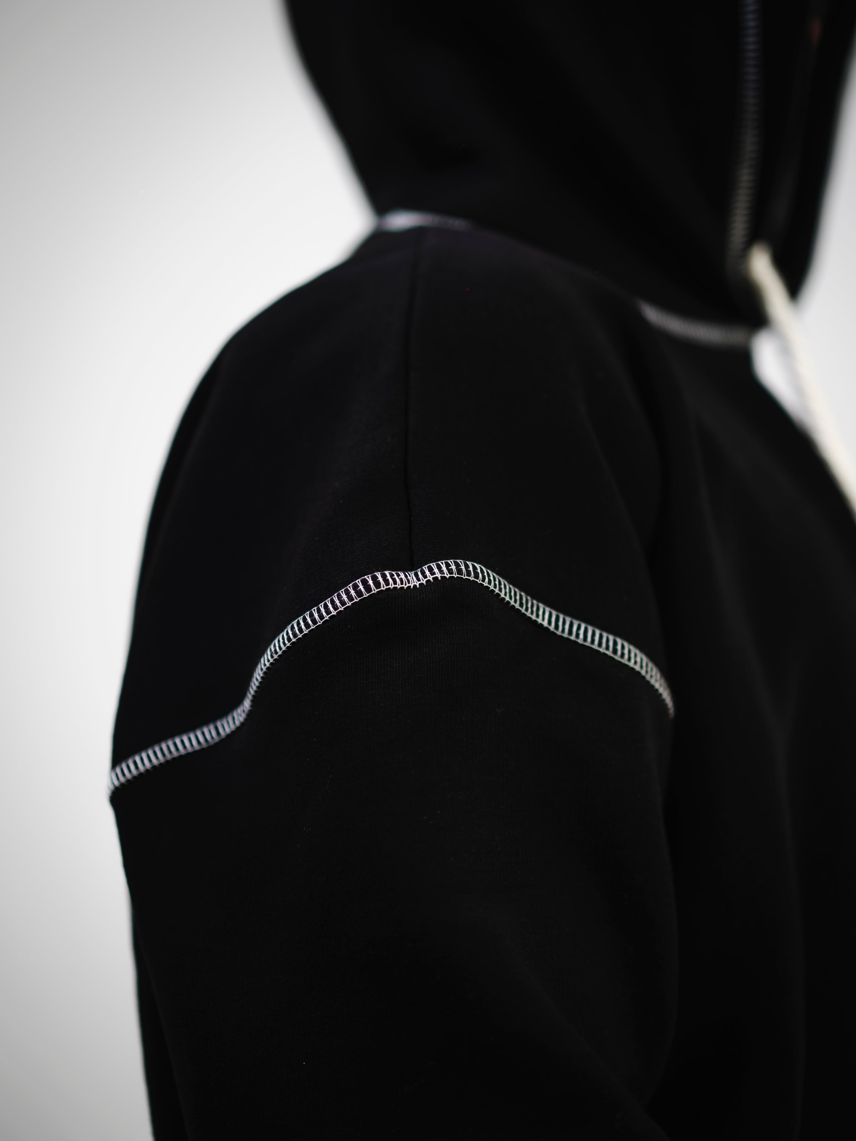 BRIGHTER black white-stitched hoodie