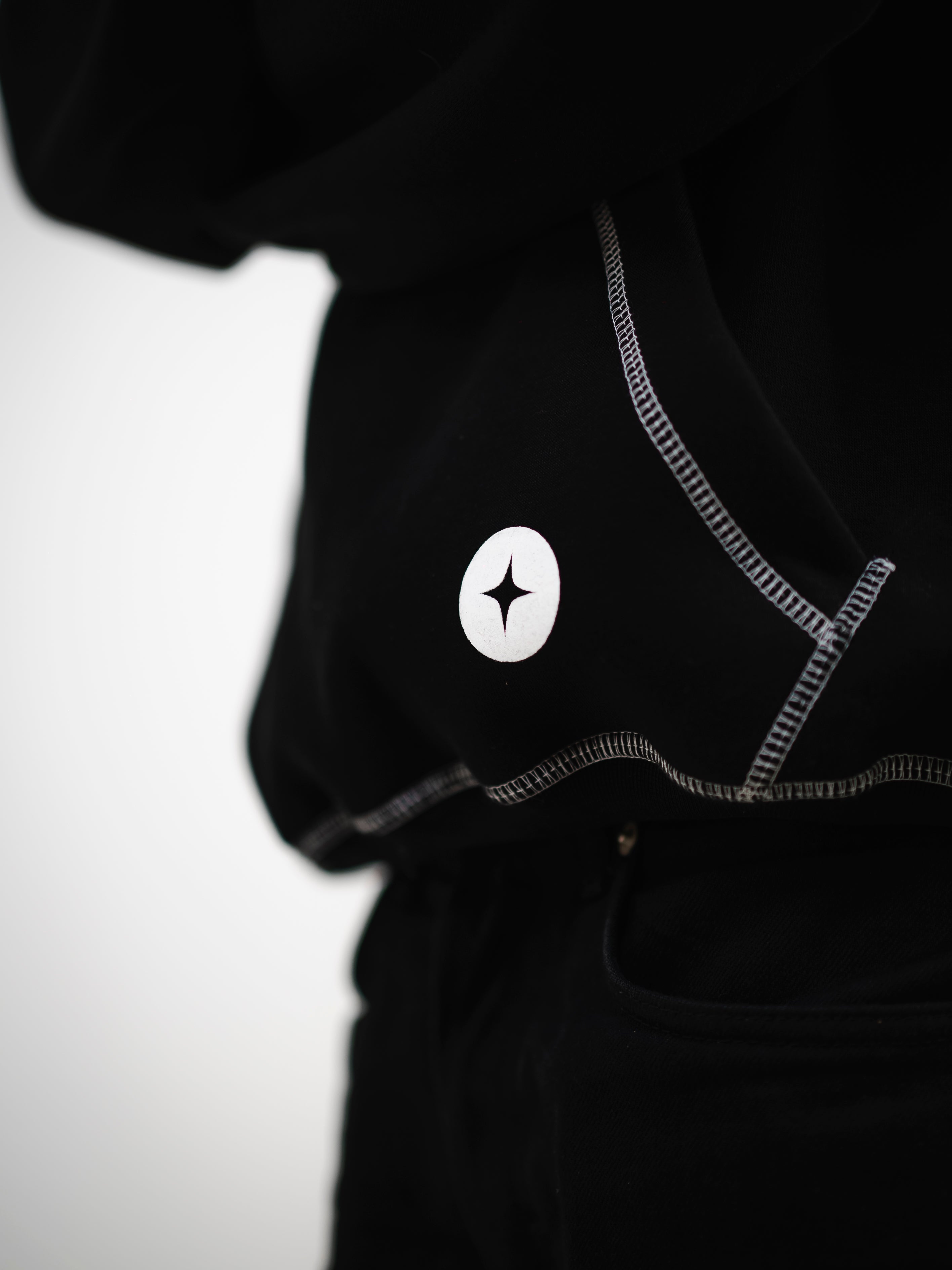 BRIGHTER black white-stitched hoodie