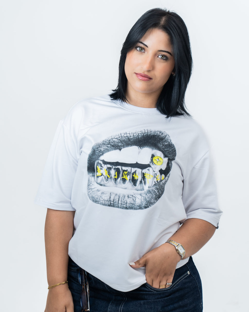 BRIGHTER graphic grills cropped tee-shirt