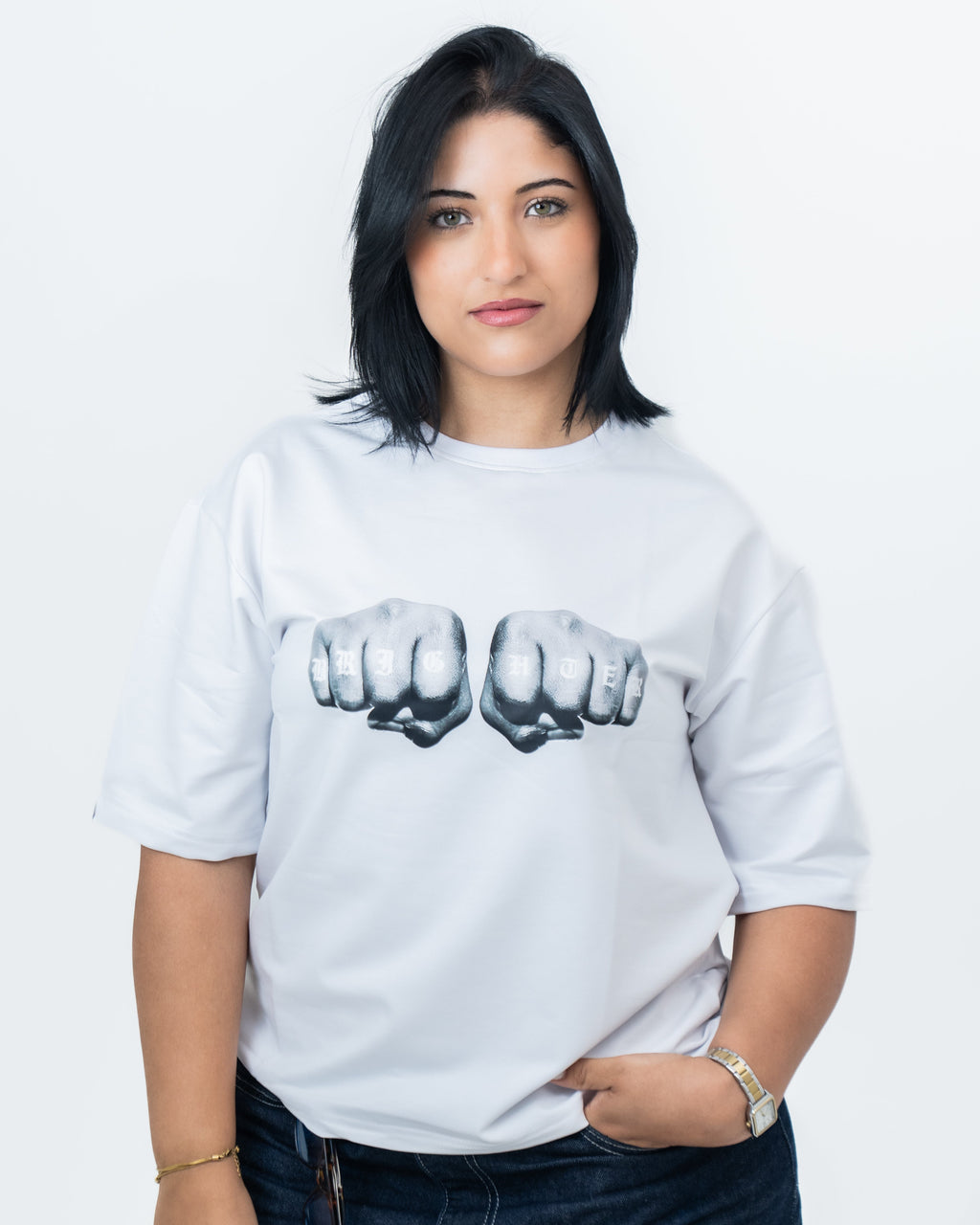 BRIGHTER graphic punch cropped tee-shirt