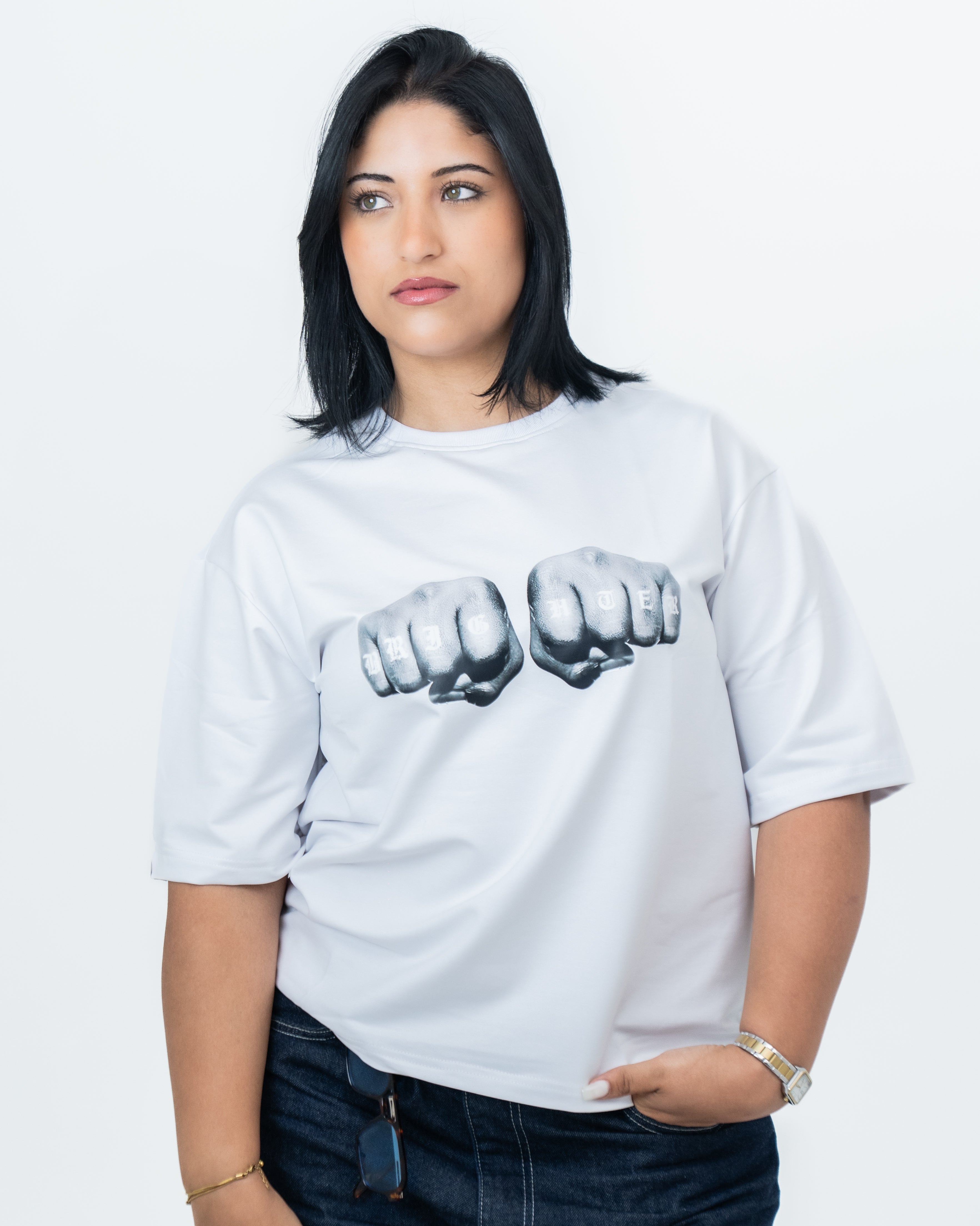 BRIGHTER graphic punch cropped tee-shirt
